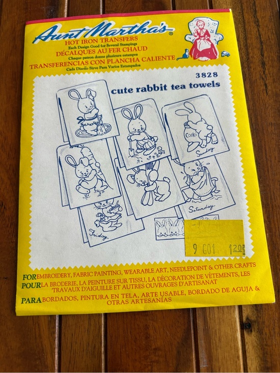 Aunt Martha’s Other - Vintage Aunt Martha’s 3828 Cute Rabbit Tea Towels Hot Iron embroidery transfer